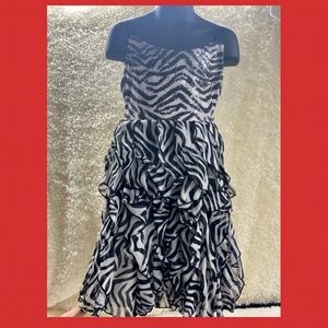 Rare Editions-Zebra Print Dress, with sequins and vertical ruffled skirt, size 7